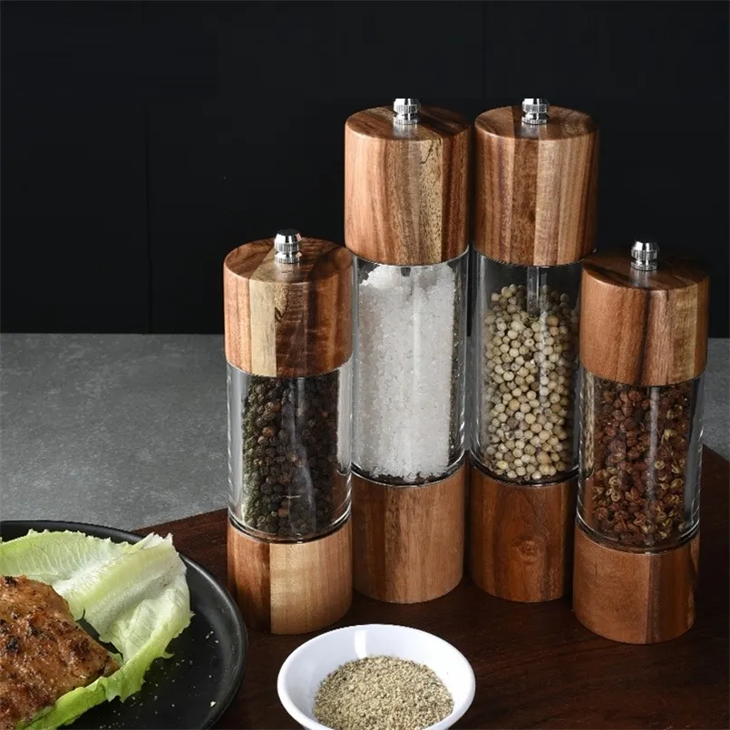 Mills 1pcs Pepper Grinder 투명 소금 및 후추 밀 소금 연삭 세라믹 코어 다목적 Cruet Kitchen 도구 220827