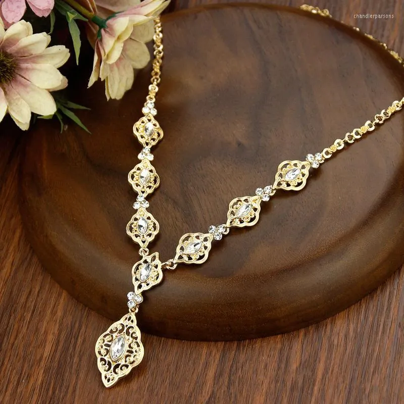 Hänghalsband Neovisson Crystal Women Necklace Utsökt Marocko Algeriet Bröllop smycken Guldfärg Arabkläder Tillbehör