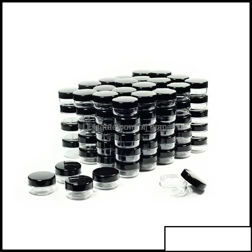 Caixas de embalagem recipientes cosméticos frascos de amostra com tampas pretas maquiagem plástica bpa pote 3g 5g 10g 15g 20 grama entrega 2021 escritório dhbqw