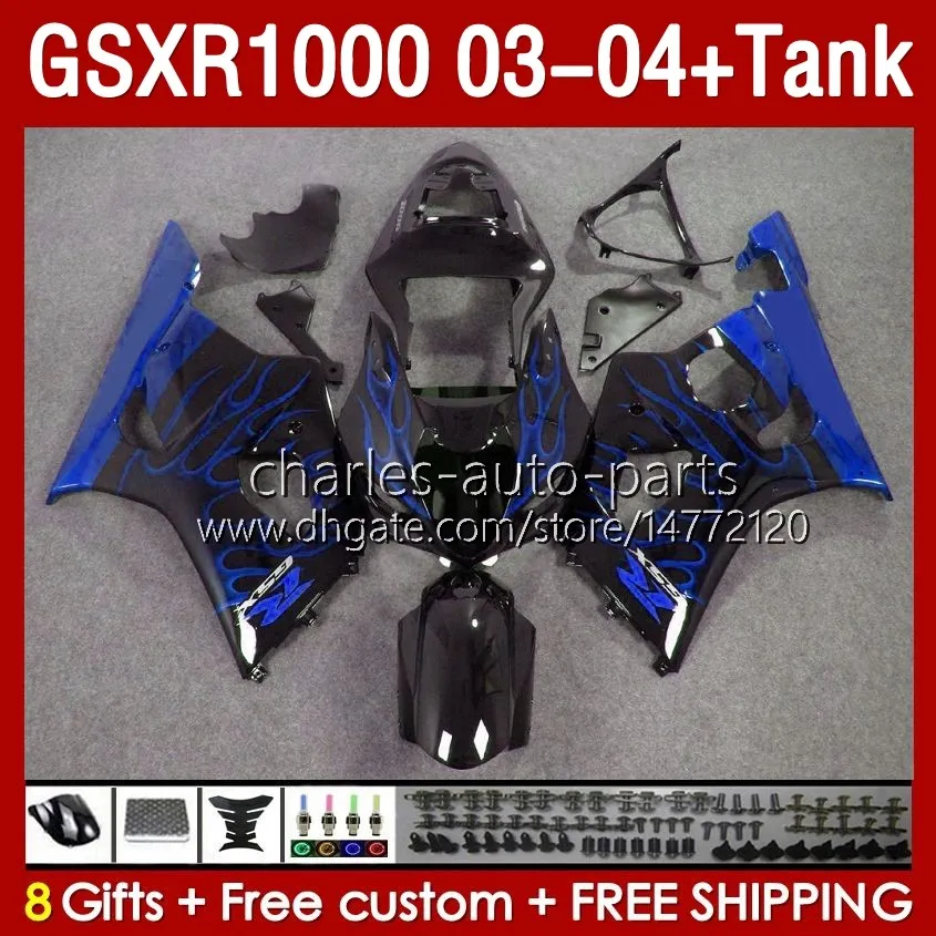 OEM Fairings Kit för Suzuki GSXR 1000 CC K3 GSXR-1000 2003-04 Kroppsarbete 147NO.209 GSX-R1000 1000cc GSXR1000 03 04 GSX R1000 2003 2004 Injektion Mögelmässan Blue Flames