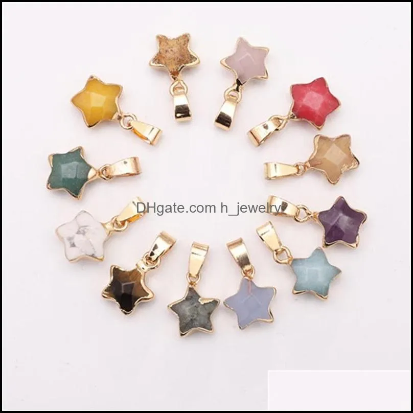 Charms Gold Plating Edged Crystal Five Point Star Charm Rose Quartz Healing Druzy Stones Pendant Diy Jewelry Making Drop DHSeller2010 DH8J4