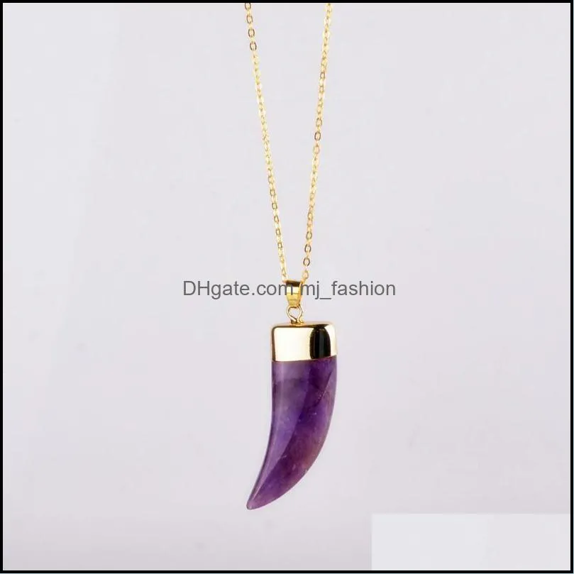 Hänghalsband Vintage Quartz Crystal Necklace för kvinnor Guldkedjan Natural Stone Amethyst Pendants Smycken Drop Leverans 2021 MJ DH5WB