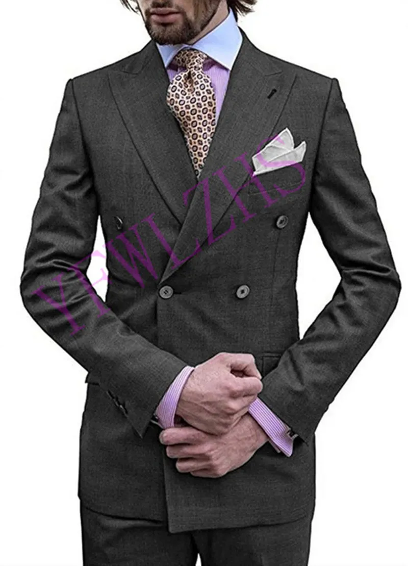 Stilig dubbelbröst smoking brudgummen topp lapel män passar mens bröllop tuxedo kostymer de pour hommes jacka byxor tie y627