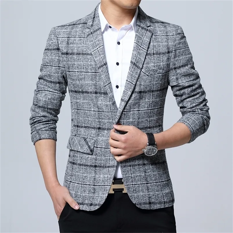 Mäns kostymer blazers mens blazers smala passform för män affärsformell blazer mens bröllop kostym jackor manlig mode pläd mens blazer jacka 220826