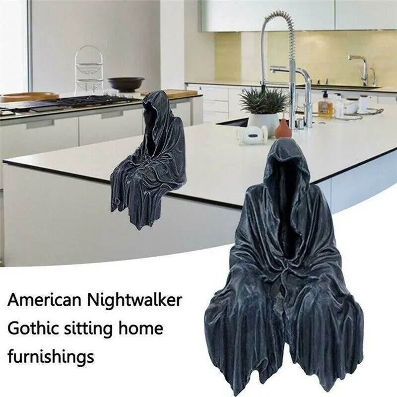 Decorative Objects Figurines Black Grim Reaper Statue Thrilling Robe Nightcrawler Resin Desktop Figurine Ornaments Horror Ghost Sc288f