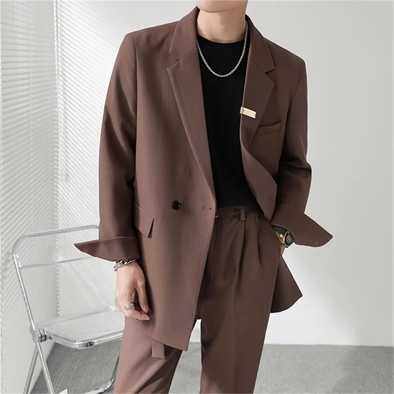 Men's Suits Blazers Double Breasted Men Streetwear Vintage Casual Korean Fashion Office Dress Suit Jacket Male Coat Wedding 220826