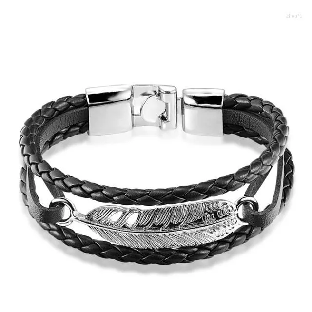 Charm Bracelets Fashion Womens Mens Bracelet 3 Strands Rope Handmade Leather Friendship Wristband Leaf Surfer Pulseras