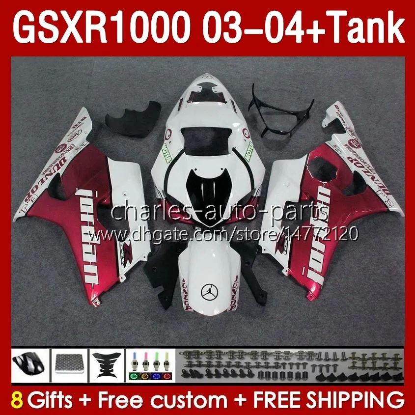 OEM-kuipen voor Suzuki GSXR-1000 K 3 GSXR 1000 CC K3 03 04 BODYS 147NO.187 GSX-R1000 1000CC GSXR1000 03-04 GSX R1000 2003 2004 Injectie Mold Reding Tank Red Glossy Blk Tank