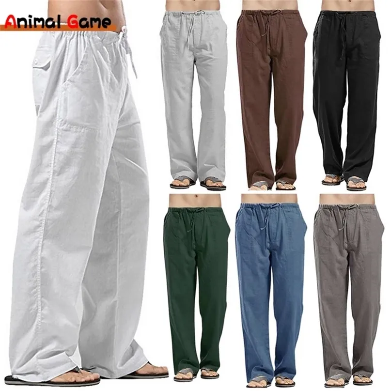 Calça masculina linho calças coreanas largas lenços de lunetas de rua masculino masculino Summer Summer Yoga Casual Casual Sortpants 220827