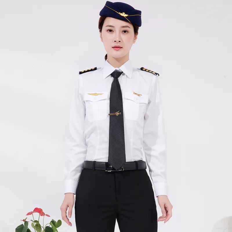 Aviation Corporation Pilot Uniform Women's Two Piece Pants Female Short Sleeve Captain Clothing Merchant Airline Blouse Pants Accessories Suit