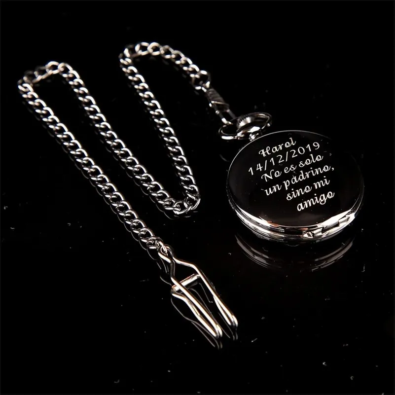 Relógios de bolso Men gravados personalizados Black Watch Pingente Personalizado FOB FOB com Jewelry Gift para vovô Pai 220826