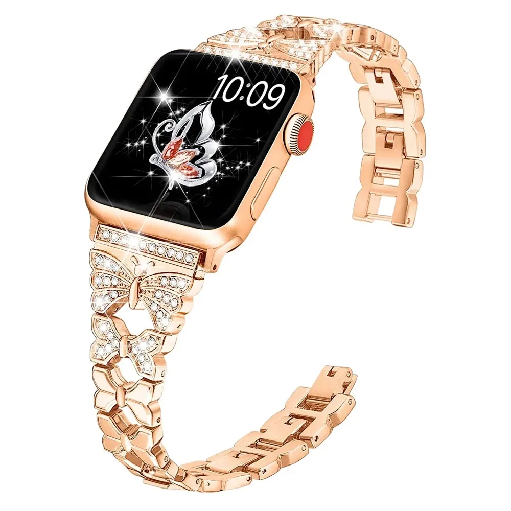 Cinturino di lusso con cinturini regolabili Cinturino con diamanti per Apple Watch Series Ultra 8 7 6 5 4 49mm Cinturino da donna Bling Dressy Metal per iWatch SE 3 45mm 41mm 44mm 40mm 42mm 38mm