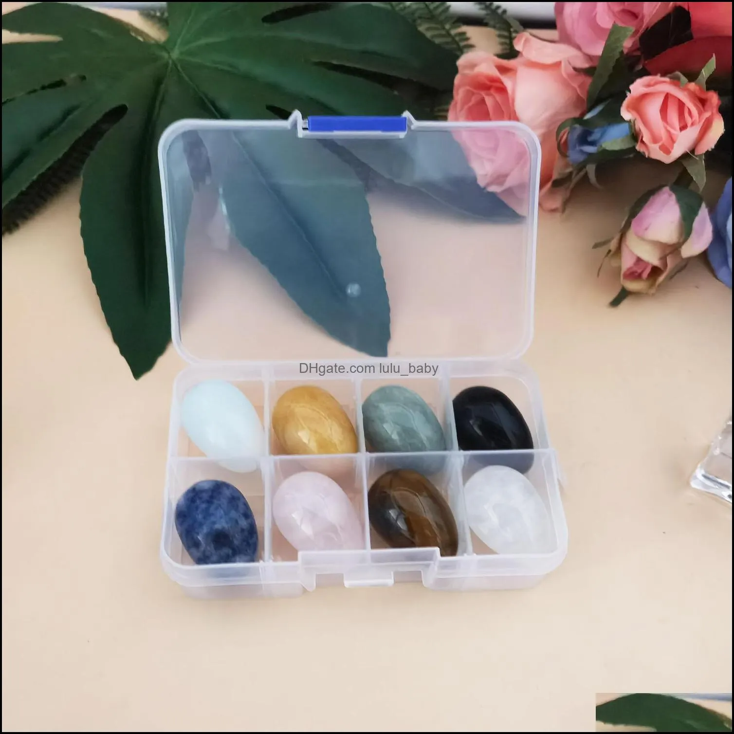 Свободные драгоценные камни Кристаллы яичной формы Чакра Камень Заживление НИЗАНИЕ с коробкой для коллекционеров Кристаллические Рейки Целители бросают доставку 2021 DHC1F