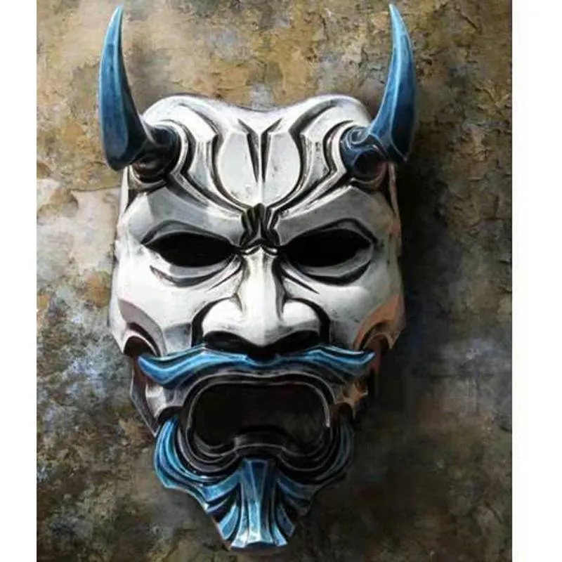Prajna Devil Half Face Mask Halloween Hannya Noh Kabuki Demon Oni Samurai Cosplay (White