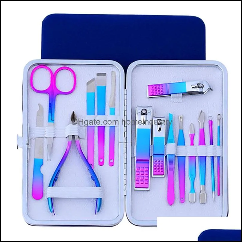 الأظافر Manicure Set Colorf Care Tools 7 10 12 15pcs/set Clippers مقصات Tweezer Pedicure Travel Grooming Kit Drop D HomeIndustry Dhkiw