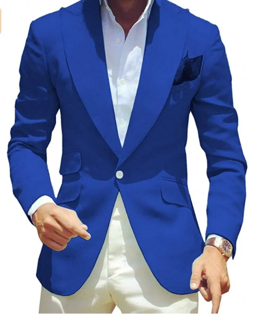 Royal Blue Groom Tuxedos Men Wedding Dress Peak Lapel Slim FitMen Blazer Prom Dinner/Darty Suit