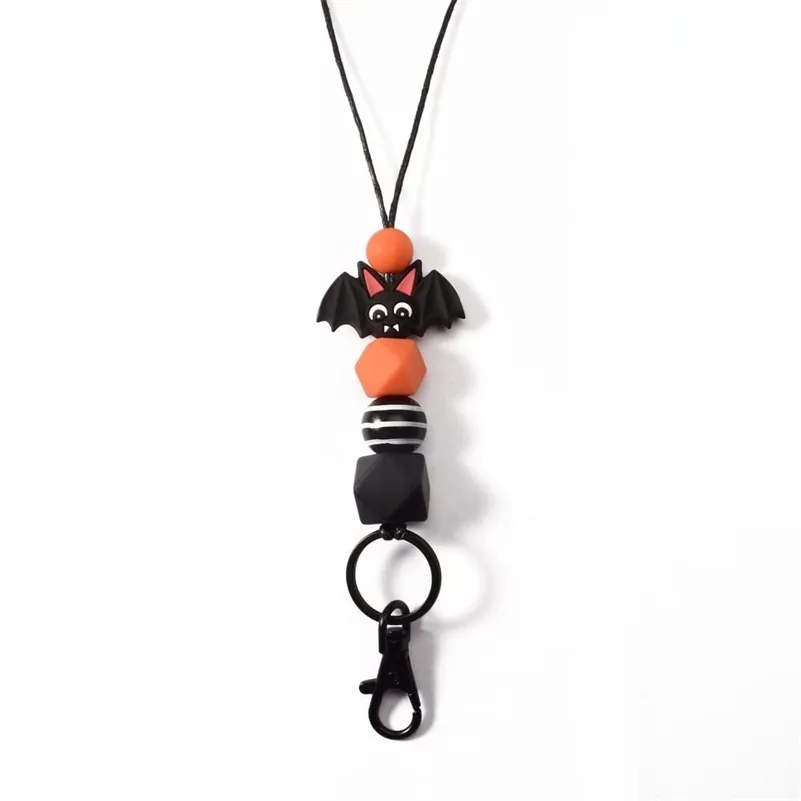 Nyckelringar Design Halloween Lanyard Silicone Bead Cute Necklace Keychain ID Badge Holder Breakaway Teacher Charm Gift 220826