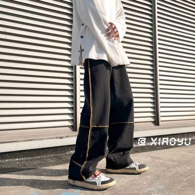 Мужские джинсы мужские джинсы мода Allmatch Brousers Jeans Korean Style High Street Loak Hip Hop Wideleg Jean Pants Blackblue 220827