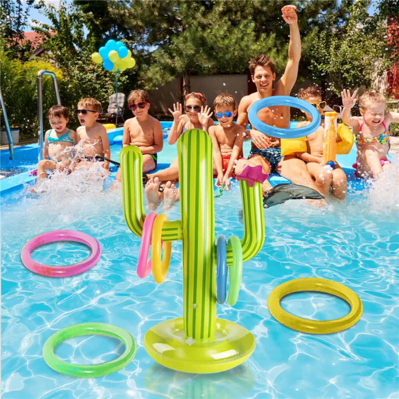 Jouet de sport en plein air pour piscine, jeu de lancer d'anneau de cactus gonflable, jouets de noël en bois de renne, lapin, fête de plage, fournitures de cadeaux pour enfants et adultes, Bar voyage