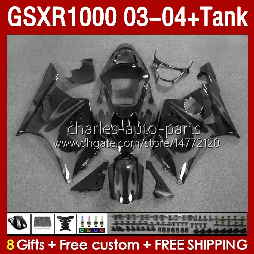 OEM Fairings-kit voor Suzuki GSXR 1000 CC K3 GSXR-1000 2003-04 Carrosserie 147No.206 GSX-R1000 1000cc GSXR1000 03 04 GSX R1000 2003 2004 Instagie Mold Fairing Flames Gray