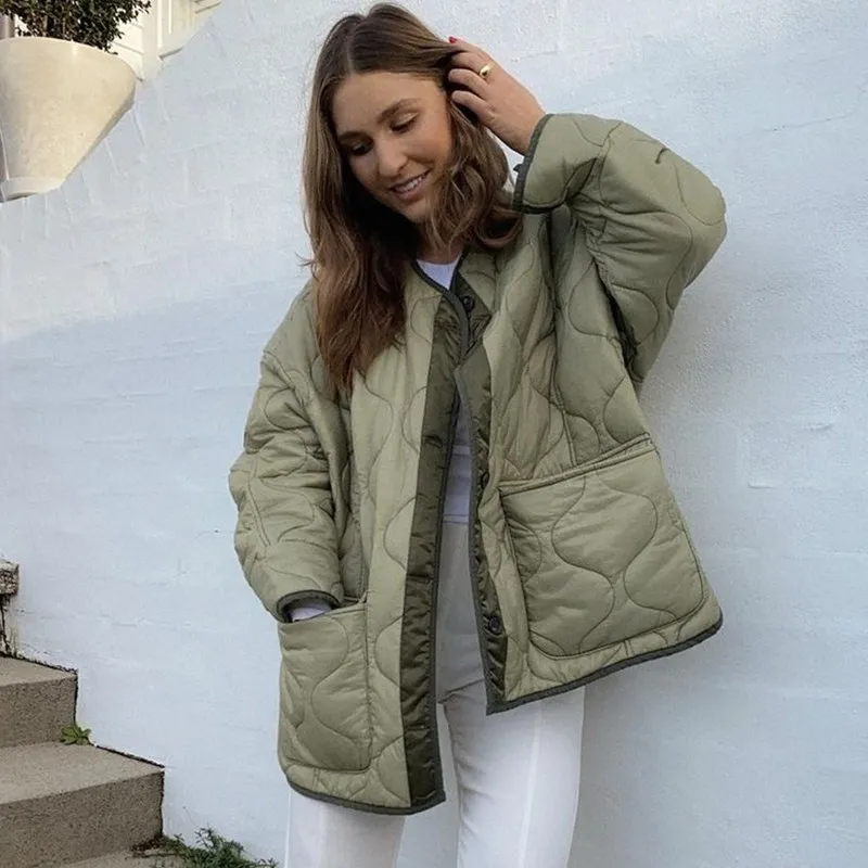 Women's Jackets Fashion Green Winter Warm Coat Women Casual Loose Single Breasted Pocket Jackets Autumn Winter Parkas Outwear 220827