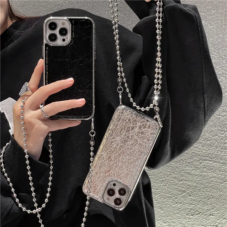 Colar de bolas de telefone de couro rachado para iPhone 13 12 11 Pro Max Crossbody Chain Chain Placting Protective Shell Shell Choffoil