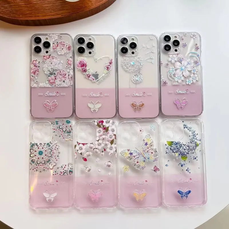 Lindas caixas telef￴nicas transparentes de borboleta para iPhone 14 14PRO 13 12 11 Cascas de preven￧￣o