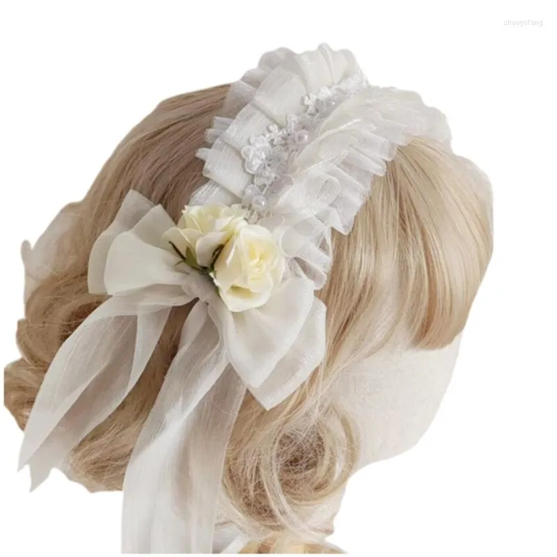 Party Supplies Elegant Pleated Spets Flower Shaped Hair Hoop Cute Poshoot Halloween Costume Headwear For Children