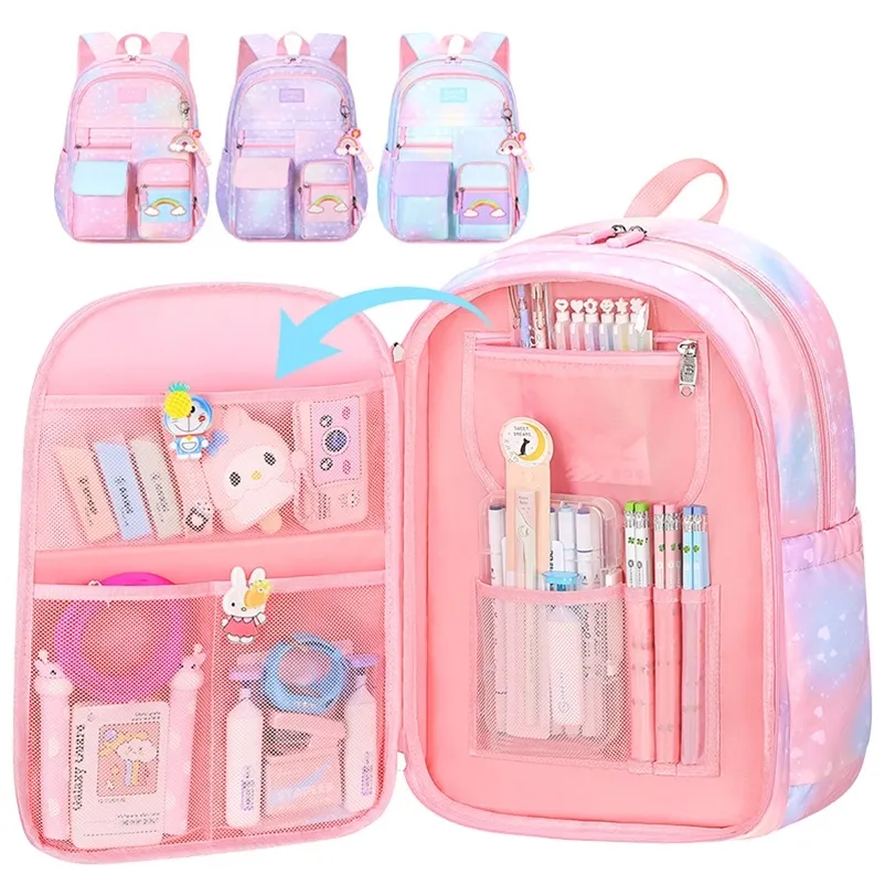 Sacs d'école Étanche Enfants Sac À Dos Sacs D'école Grande Capacité Cartable Rose Gradient Couleur Sac À Dos Primaire Sac D'école Pour Les Filles 220827