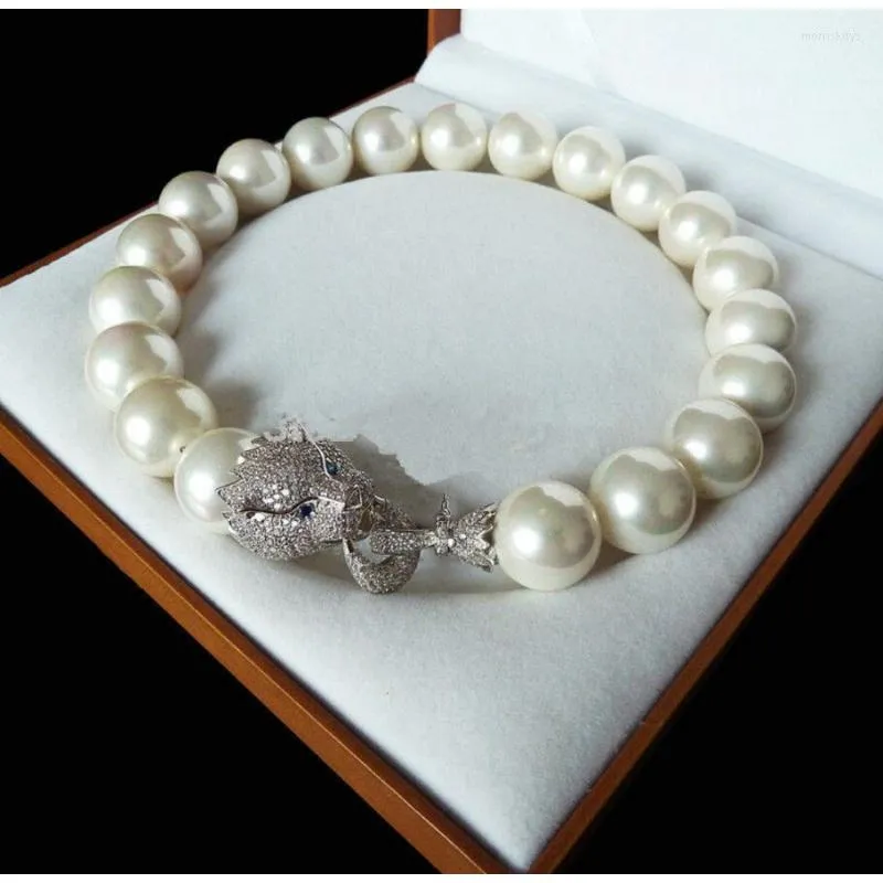 Chaînes Fashion Jewelry Design Naturel 18 '' 20mm White Shell Pearl Inlay Zircon Leopard Head LUXURY Nelace -Bride Jewel