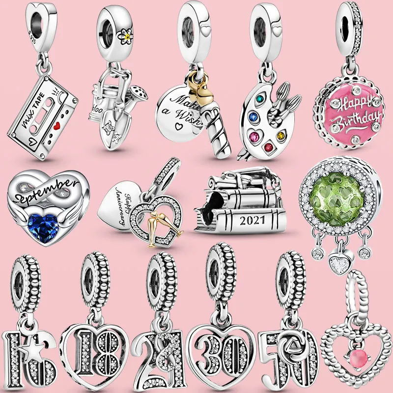 Pink Birthstone Beads and Charms for Pandora Charm Bracelets - October Rose