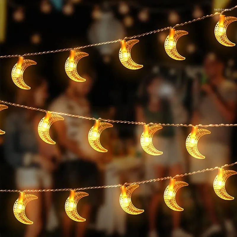 문자열 1.5m/3m Ramadan Mubarak Moon Led String Lights 따뜻한 흰색/컬러 페스티벌 웨딩 파티 장식 배터리 전원