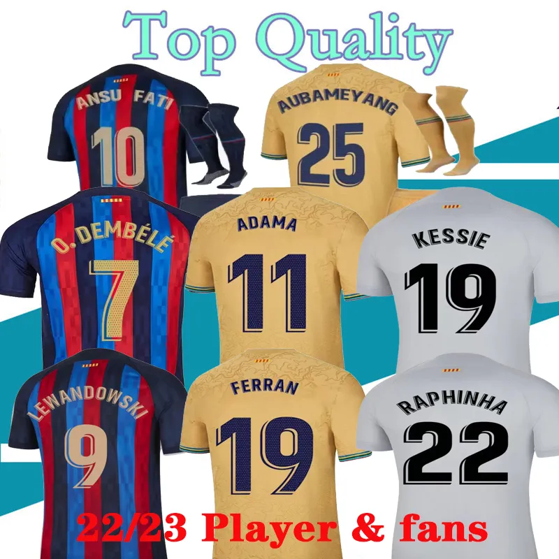 Ansu Fati 축구 저지 2022 Lewandowski Camisetas De Football Shirt 22 23 Pedri Kun Aguero Adama Ferran Barcelonas Griezmann F. de Jong Dest Men Kid Kit Tops