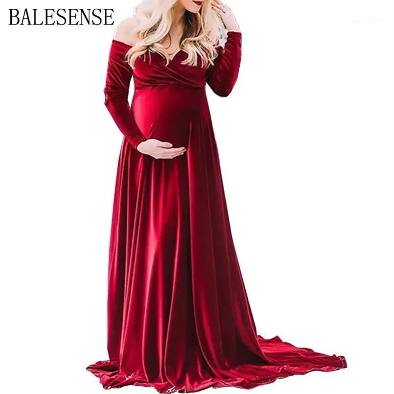 Vestidos de maternidade vestido de veludo para pho tiro sem ombro gestantes pografia chá de chá de bebê longa maxi gravidez1251t