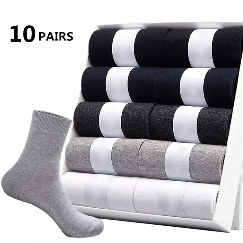 Mens Socks 10pairs Polyester Cotton Middle Tube Summer Thin Solid Color Breathable Business Men Drop 220826