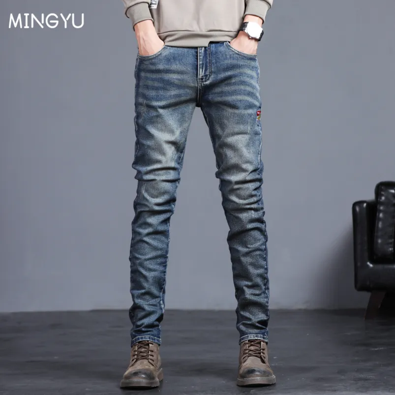 Herren Jeans Frühling Herbst Herren Jeans Vintage blau einfarbig elastische klassische Jeans Herren Slim Fashion Denim Hose männlich 2736 220827