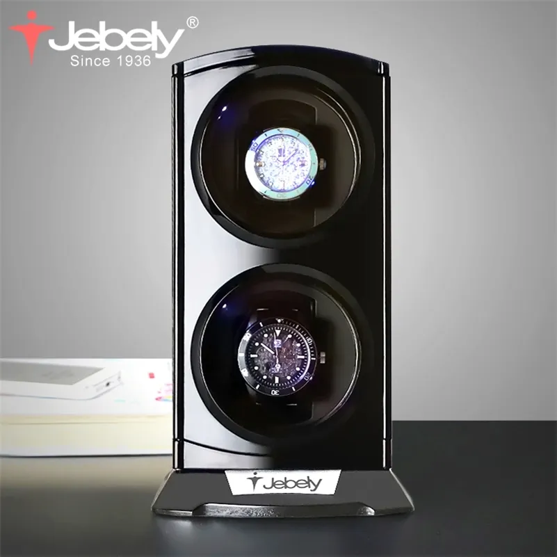 Watch Boxes Cases Jebely Black Double Winder for Automatic es Box Jewelry Display Collector Storage With LED 220826