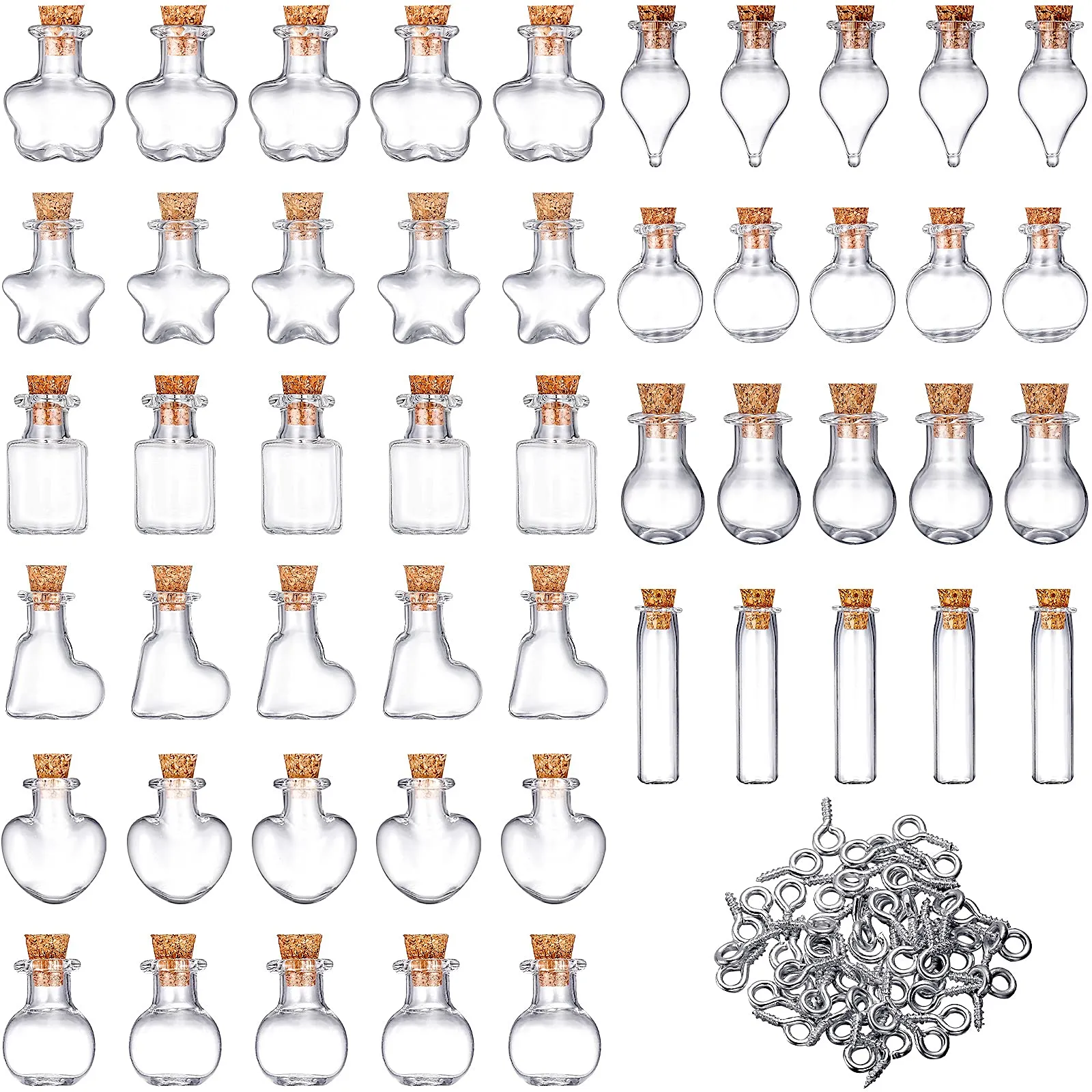 Anhänger Kleine Mini-Glasgefäße Flaschen mit Korkverschluss 10 Stil-Weihnachtswunschflaschen und Augenschrauben für Hochzeit Geburtstagsfeier Ho amfbK