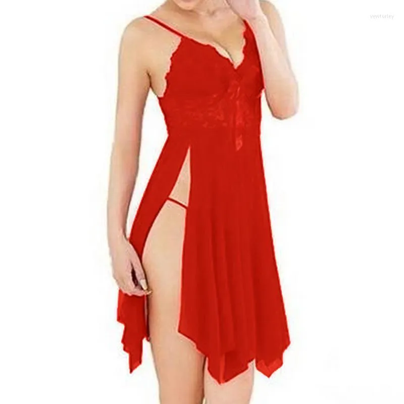 Women's Sleepwear Women Evening Nightgown Nightie Lingerie Red Sexy Long Dressing Night Gown Transparent Dress