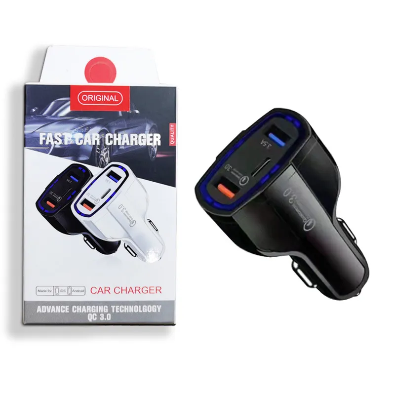 USB C Fast Car Charger Charging Type-C QC3.0 PD 7A Snabbladdadapter f￶r smarttelefon iPhone Samsung med detaljhandelspaket