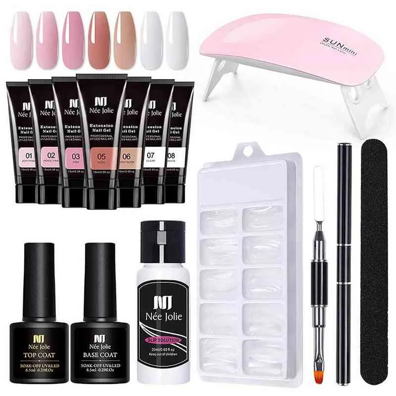 Nagellak vaste extensie lijmset natuurlijke hars gelborstelbestand UV -lamp kristal model reinigingslaag laag manicure kit T220826