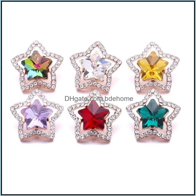 Clasps ganchos Noosa grande estrela de cinco pontas Rhinestone 18mm Ginger Snap Snap Sier Sier banhado Diy Colar Bracelet Acessório Novo Finding Dhr8c