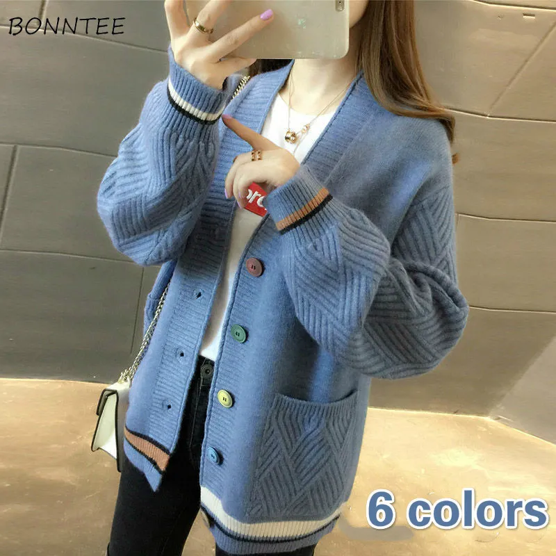 Women's Jackets 3XL Sweaters Cardigan Women Elegant Chic Colorful Button Design Korean Vneck Lady Outerwear Knitted Allmatch Fashion Females 220827