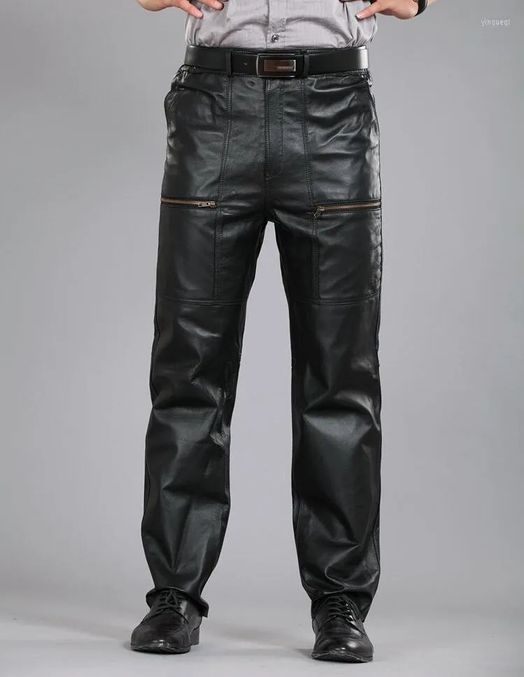 Herrenhose 30-40 Herren Plus Size Echtes Leder Schaffell Motorrad Gerade Baumwolle Warme Hose