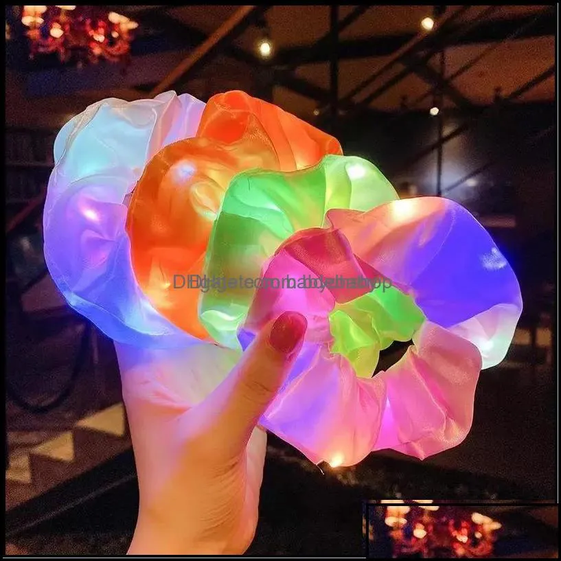 personalised ribbon Hair Accessories Baby Kids Maternity Led Scrunchies Light Up Hairrope Luminous Elastic For Women Girls Halloween Christmas Party Drop Dhbzz