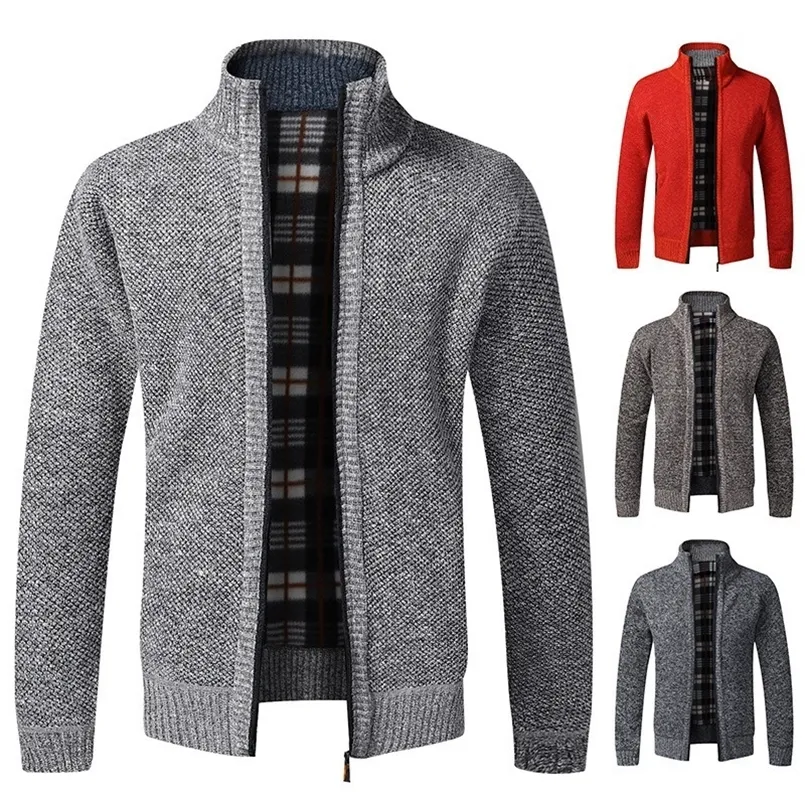 Hommes Chandails Hommes Cardigan Pull Automne Hiver En Peluche Épaississement Couleur Unie Col Montant Polaire Full Zip Tricots Casual Homme Vêtements Manteau 220826