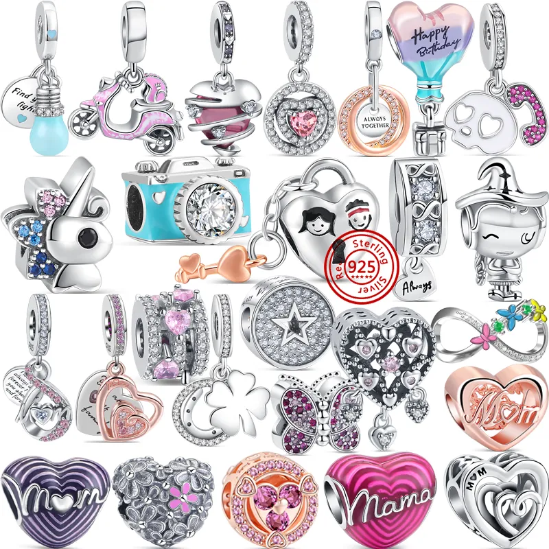 Charms in argento 925 con perline Pandora Bracciale con ciondoli rosa Scooter Night Light Bulb Mamma charmes ciondoli Gioielli con perline fini fai-da-te