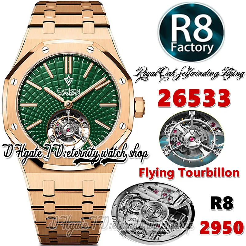 R8F V3 R8F26533 Mens Watch 41 Vliegende Tourbillon A2950 Automatisch zelfwindende roségoud extra dunne groene wijzerplaat roestvrijstalen bracelet super edition Eternity Watches