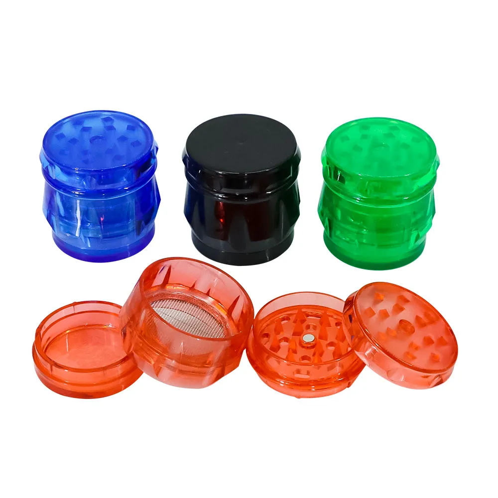 The latest 44x42mm Smoke grinder three -layer plastic round drum type many style choices support custom LOGO