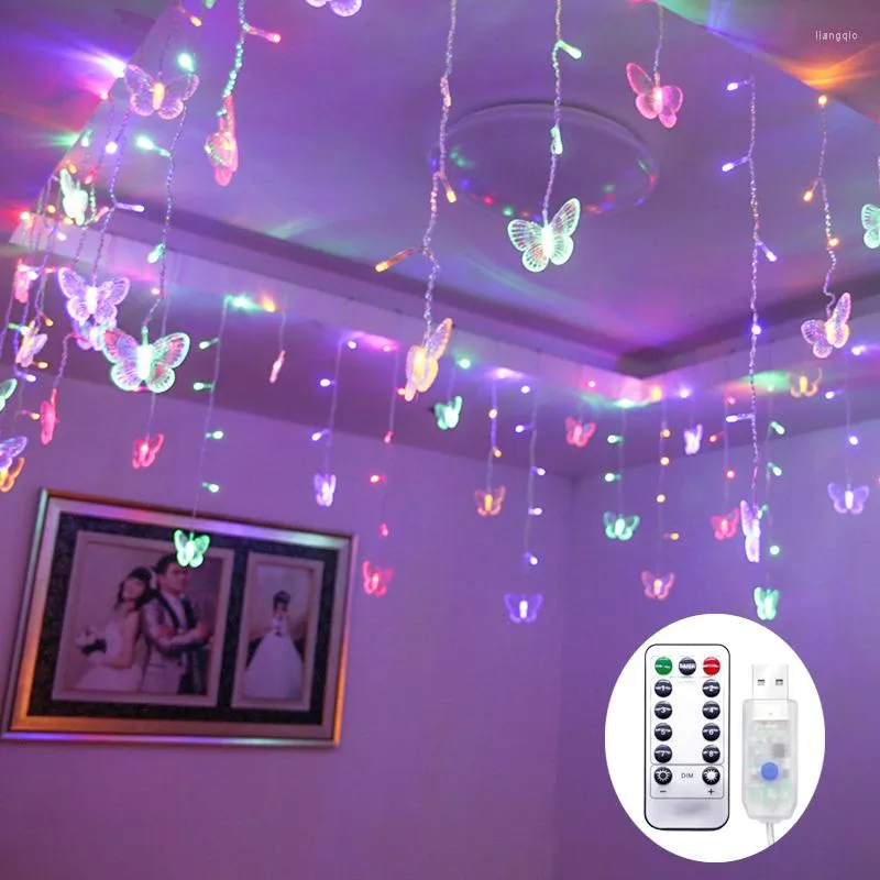 Cordes 3M Papillon LED Guirlande Rideau Lumières Fée Chaîne À Distance USB Lampe De Noël Décoration De Vacances Pour La Maison Chambre Fenêtre